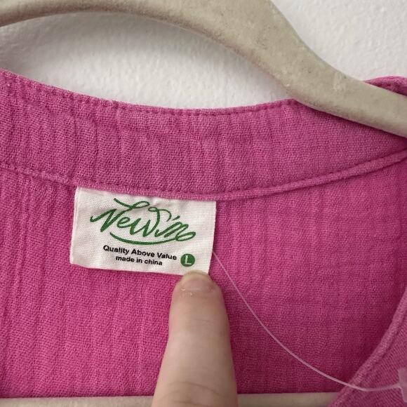 New In Womens L Pink Barbie Gauze Flutter Sleeve Popover Button Cover Up Dress - Picture 4 of 6